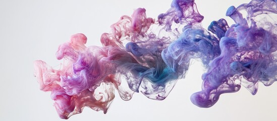 Aufkleber - Colorful ink drop creating abstract motion patterns in water showcasing vibrant clouds of violet and pink against a white background