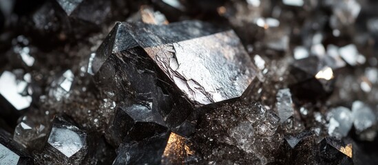 Poster - Crystals of mica schist showcasing metallic luster and intricate mineral interspersions in a detailed close-up composition