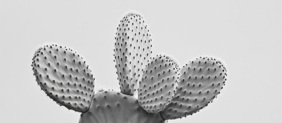 Poster - Cactus Details in Black and White Panoramic Style Highlighting Unique Textures and Shapes of Cactus Pads