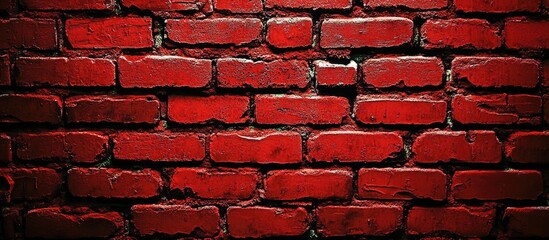 Poster - Textured red brick wall surface with smooth seams ideal for backgrounds and architectural designs showcasing durable building materials.