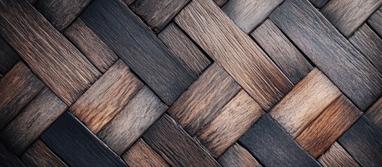 Poster - Dark Raw Taupe Wood Modular Parquet Texture with Elegant Weave Design Ideal for Backgrounds or Copy Space for Text