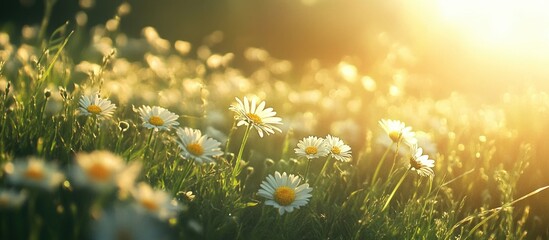 Poster - Summer daisies in soft focus illuminated by sunlight creating a dreamy natural landscape in a vibrant outdoor setting