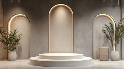 Poster - elegant display podium for product showcase featuring minimalist design and ample empty space for te