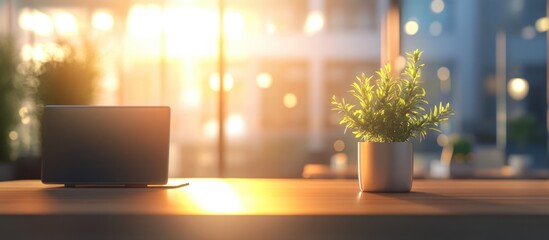 Poster - Cozy workspace with natural light and decorative plant creating an inviting atmosphere for creative ideas and inspiration