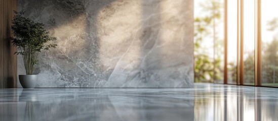 Poster - Marble textured wall and floor in modern interior with natural light reflecting on polished surface and minimalist decor elements