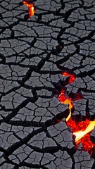 Poster -  A close-up of cracked, textured ground with glowing molten lines running through the crevices.