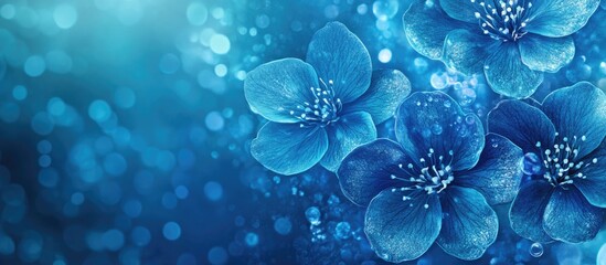 Poster - Cyan blue floral abstract with macro photography of flowers highlighting natural beauty and intricate details against a dreamy backdrop.