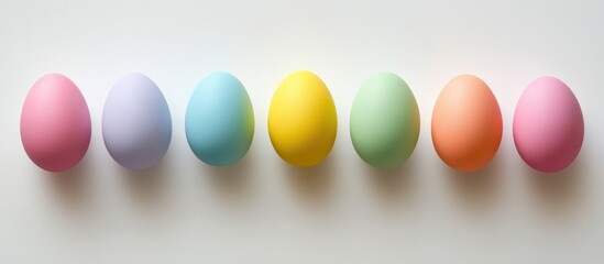 Poster - Easter themed colorful eggs arranged in a row on a neutral background with ample space for text and design elements