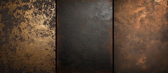 Poster - Textured collection of scratched dusty copper and brass plates featuring old metallic surfaces in black and white tones for backgrounds
