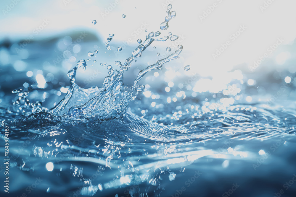 Water splashing on the surface of a body of water creating ripples and ...