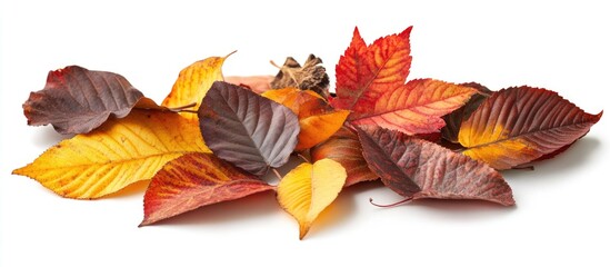 Poster - Autumn Leaves Variety on White Background Showcasing Vibrant Colors and Textures of Different Tree Species