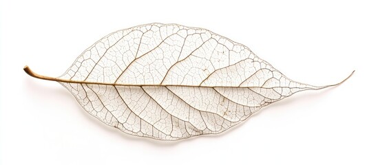 Poster - Delicate translucent dry leaf isolated on a pristine white background showcasing intricate vein patterns and natural beauty.