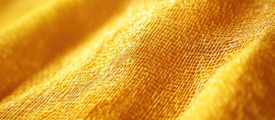 Poster - Textured close-up of vibrant yellow cotton canvas fabric showcasing its intricate weave and softness ideal for textile and fashion design themes.