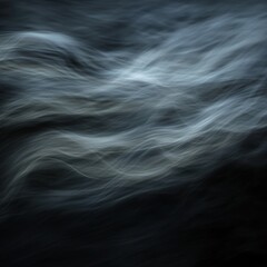 Wall Mural - Abstract dark background with flowing white smoke and soft-focus zen waves in motion