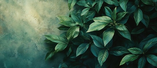Poster - Lush green leaves creating a textured background in a serene park setting showcasing the beauty of nature and tranquility