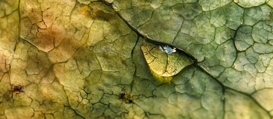 Wall Mural - Dewdrop glistening on a textured green leaf showcasing nature's beauty and intricate details of water reflection and leaf structure