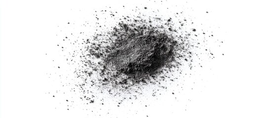 Poster - Fine black dust particles isolated on a white background creating a textured abstract design for various creative projects and backgrounds.