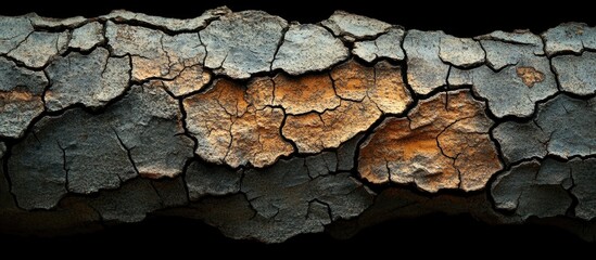 Poster - Textured cracked bark of an ancient tree showcasing intricate patterns and rich earthy tones ideal for backgrounds and organic designs