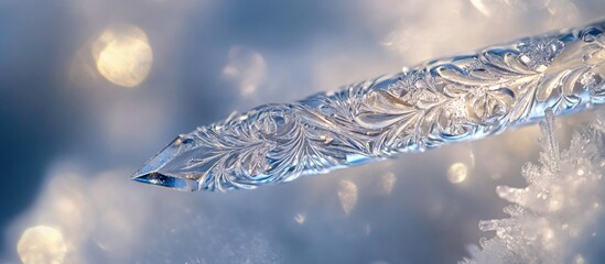 Leinwandbilder - Intricate ice crystals glistening in a winter landscape showcasing detailed patterns and shimmering reflections.