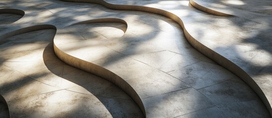 Fototapete - Curved abstract patterns on modern cement floor showcasing artistic design and texture in a contemporary space.
