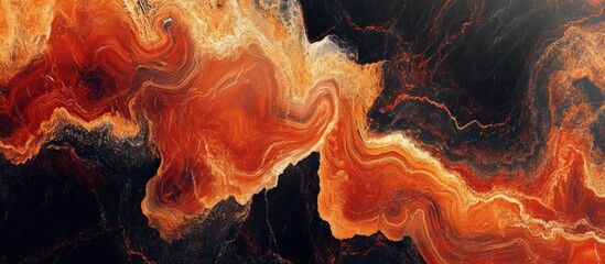 Poster - High Resolution Glossy Marble Texture Featuring Rich Orange and Black Swirls Ideal for Interior Design and Tile Backgrounds