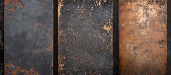 Poster - Weathered copper and brass plate textures with scratches and dust in a vintage style showcasing an aged metal background in black and white.