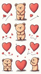 Canvas Print - Playful Hug Day Icon Set with Cute Cartoon Elements, Hug Day