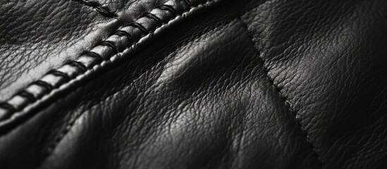 Poster - Soft leather texture close-up with stitches ideal for fashion design showcasing premium material and space for customization or text.