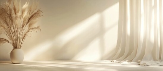 Poster - Cozy neutral bedroom interior with elegant decor and ample blank space for text or branding purposes