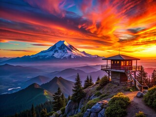 Wall Mural - Majestic Mount Baker Sunset from Mount Pilchuck Lookout - Stunning Washington State Landscape Photography