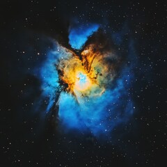 Wall Mural - large star in the center of a colorful nebula with a soft glow in deep space environment