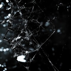 Wall Mural - shattered glass window on black background with high contrast reflections and detailed texture