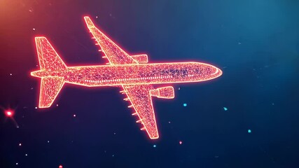 Poster - Digital airplane animation with neon particles and light burst progression