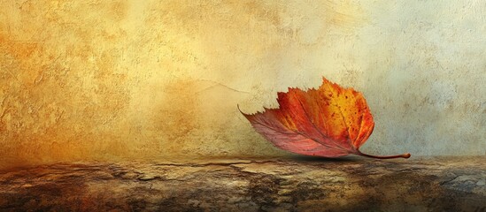 Wall Mural - Falling autumn leaf on a textured vintage background with warm tones representing the essence of seasonal change and nature's beauty.