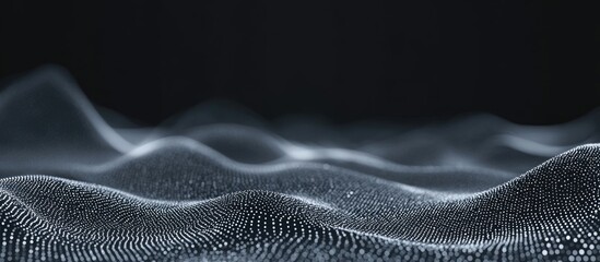 Fototapete - Elegant abstract background featuring glowing white particles and smooth gray waves with ample space for text or design elements.