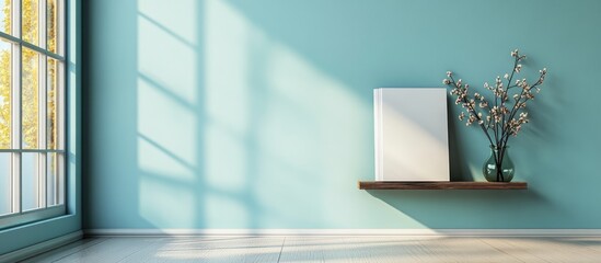 Wall Mural - Minimalist interior with empty magazine rack and blank wall space for text, showcasing natural light and simple decor elements.