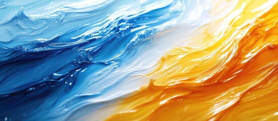 Fototapete - Vibrant abstract waves of blue yellow and white create a dynamic glass-like texture perfect for backgrounds or artistic designs
