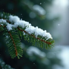 Wall Mural - pine tree branch with delicate white snowflakes, snowflake branch, evergreen, winter branches