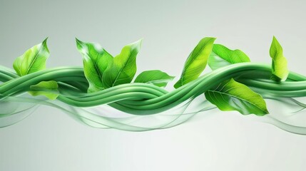 Aufkleber - lush green leaves intertwined with flowing lines, creating a serene and fresh atmosphere