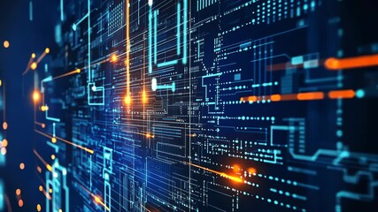Leinwandbilder - Futuristic digital network with dynamic data flow and neon circuit patterns