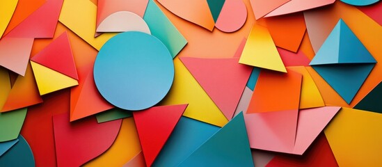 Poster - colorful geometric paper cutout background with various shapes ideal for web design and creative pro