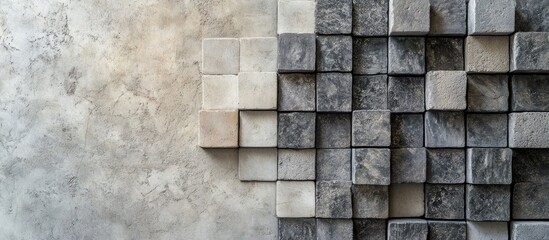 Poster - abstract wall texture featuring ceramic blocks and a concrete surface with a vertical seam suitable 