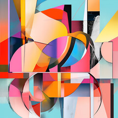 Poster - Abstract Geometric Composition:  A vibrant and dynamic abstract composition of geometric shapes and forms in a bold palette of colors, creating a visually stimulating and modern design.  