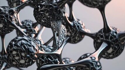 Poster - A close-up of a complex molecular structure with textured spherical nodes connected by organic strands.