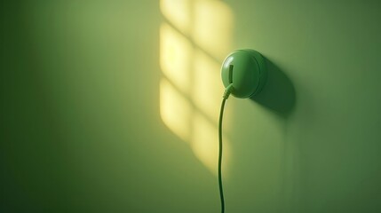 Aufkleber - Soft green wall with a round socket and cable casting shadows from sunlight