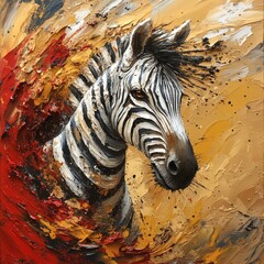 Fototapete - Abstract liquid shapes swirl around zebra in the Serengeti impasto textures forming its stripes The thick oil paint and sharp edges enhance the contrast between animal and landscape