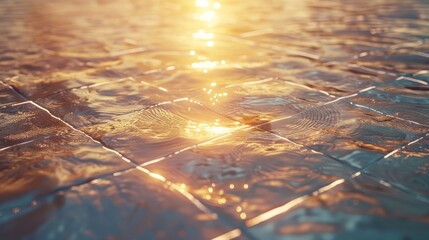 Poster - Sunlight reflecting on water surface with ripples, creating a serene atmosphere at dusk