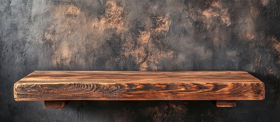 Wall Mural - Rustic wooden tabletop against textured wall background ideal for product presentation and text placement.