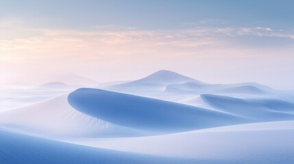 Poster - Golden light softly illuminates the expansive sand dunes, creating gentle curves and shadows that evoke a sense of peace and wonder in this serene desert landscape at twilight