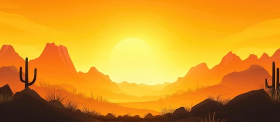 Wall Mural - golden valley sunset with silhouetted cacti and clear copy space for text in a vibrant desert landsc